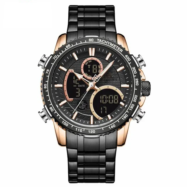 LH8017 3ATM Water Resistant Stainless Steel Watch Mens Fashion Wristwatch 3 time analog digital quartz watch for men OEM