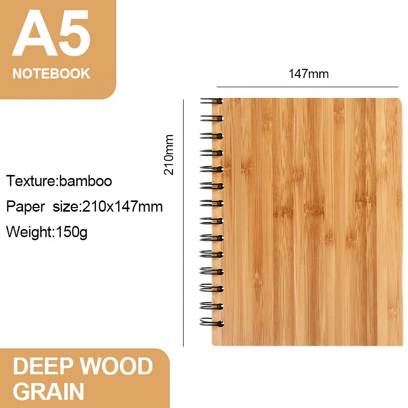 custom Wooden Cover spiral notebook hardcover Wholesale Good Quality Bamboo Cover Sprial journal  Notebook