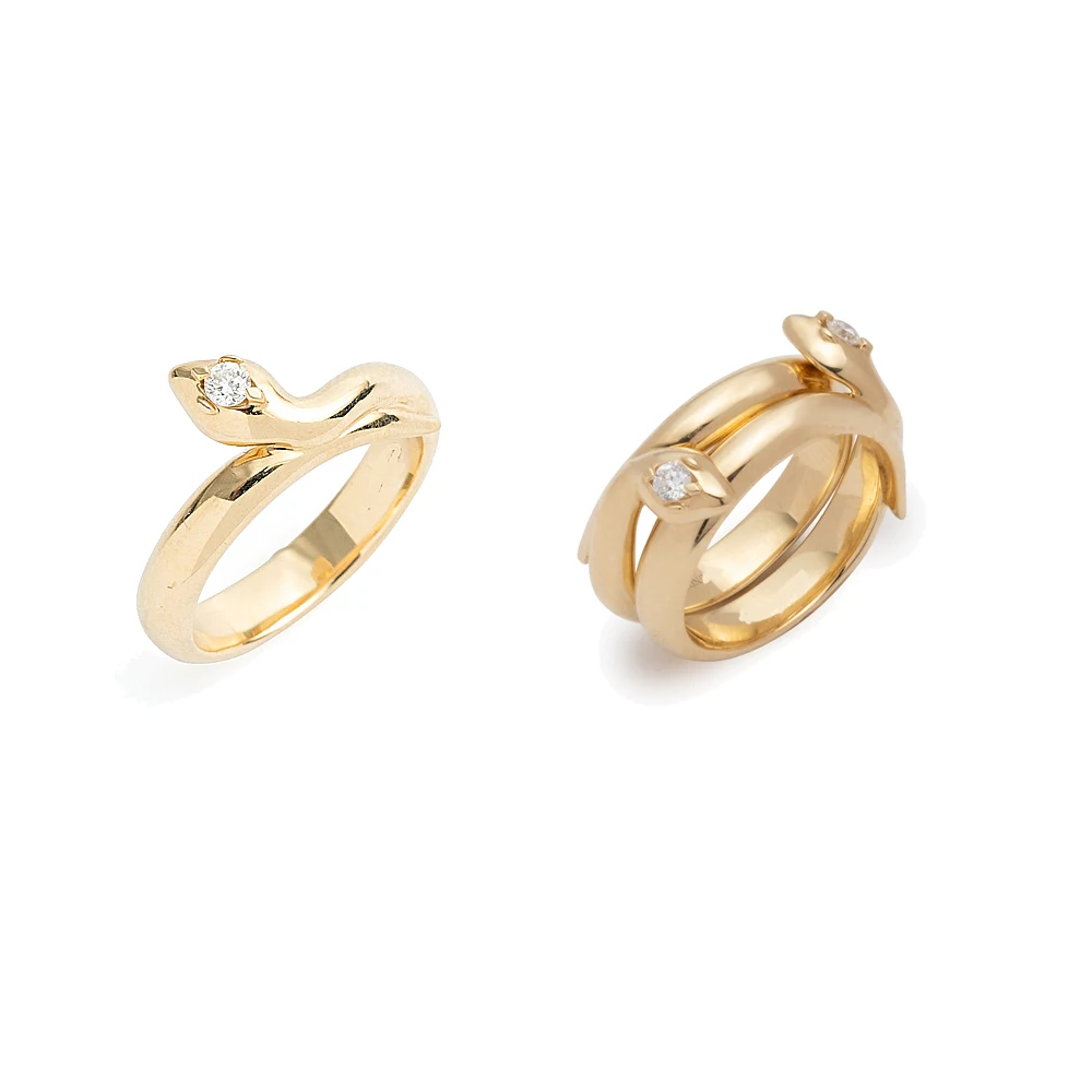 Slovehoony S925 Sterling Sliver Cute Snake Shiny Zircon Twist Chubby Wholesale Personality Gold Plated Jewelry Rings For Women