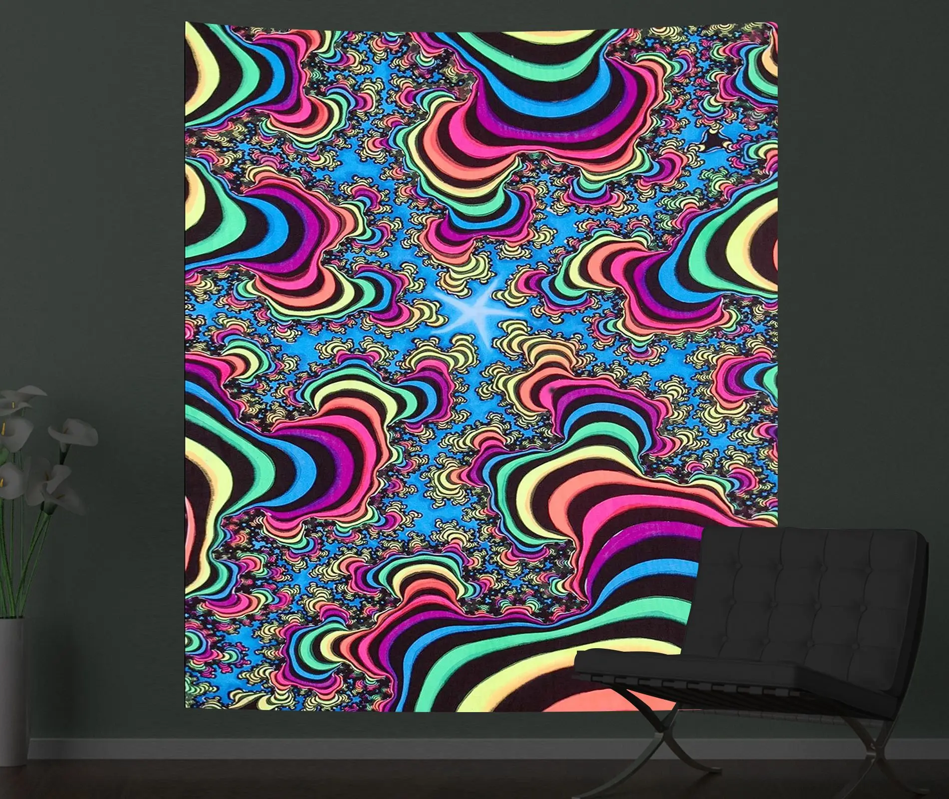 Fluorescent Wall Hanging Tapestry Luminous Decorative Psychedelic Mushroom Tapestry Glowing Under UV Light