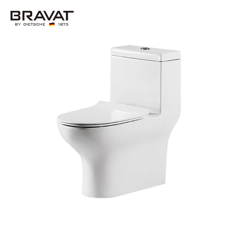 Bravat Sanitary Ware Floor Mounted Wc Bathroom Commode White Ceramic One Piece Toilet