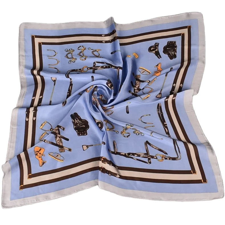 Panuelos Custom digital printed 70x70cm head silk hair scarf bandanas for women