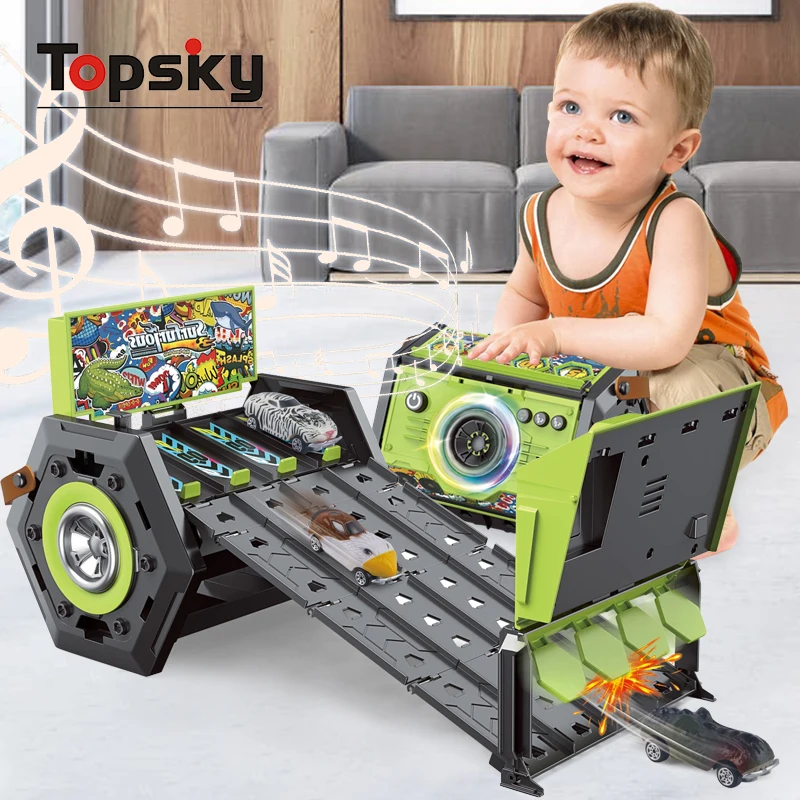 New Folding Catapult Truck Toy Multifunctional Deformed Track With Mini Alloy Racing Cars Funny Portable Box Truck Toy For Kids