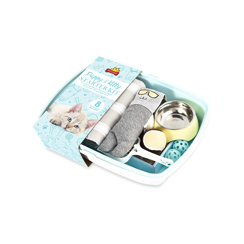 8 Pcs Set Cat Litter Box Scoop Bowl Kitten Scratcher Toy Pet Cat Kitty Starter Kit