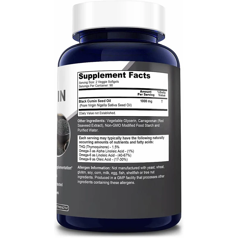 Private Label Black Seed Oil Softgel Capsules Non-GMO & Vegetarian Cold-Pressed Nigella Sativa Pure Black Cumin Seed Oil Softgel