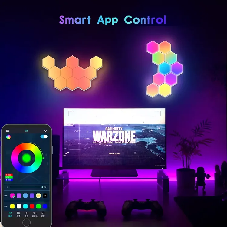 Smart APP Controlled 2022 New Honeycomb Modular Panel LED Light DIY Quantum Hexagonal RGB RGBIC Lamp for Gaming Room Decoration
