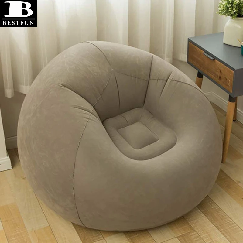 downy flocking inflatable bean bag lazy sofa folding portable air chair couch furniture for camping, home, outdoor