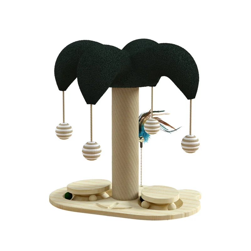 Durable Solid Wood Cat Turntable Scratching Pole Sisal Cat Climbing Frame Teaser Cat Scratch Board Premium Pet Toy