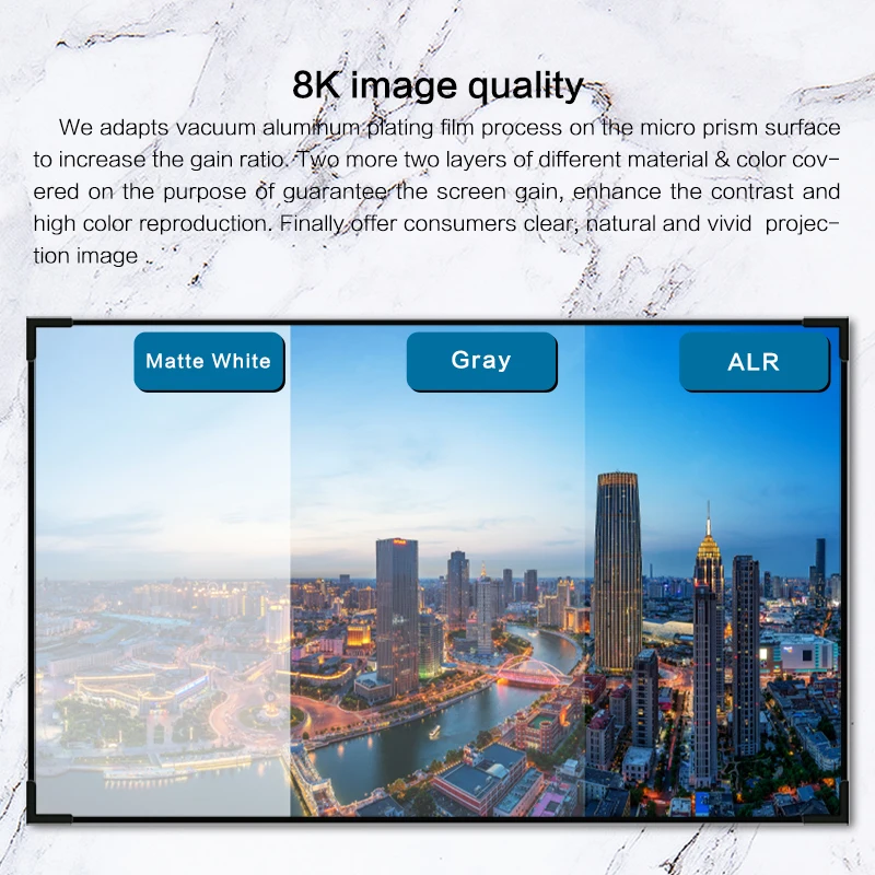 100 120 150 inch fixed frame projector screen 4K HD ALR short/long throw projection screen for Home theater