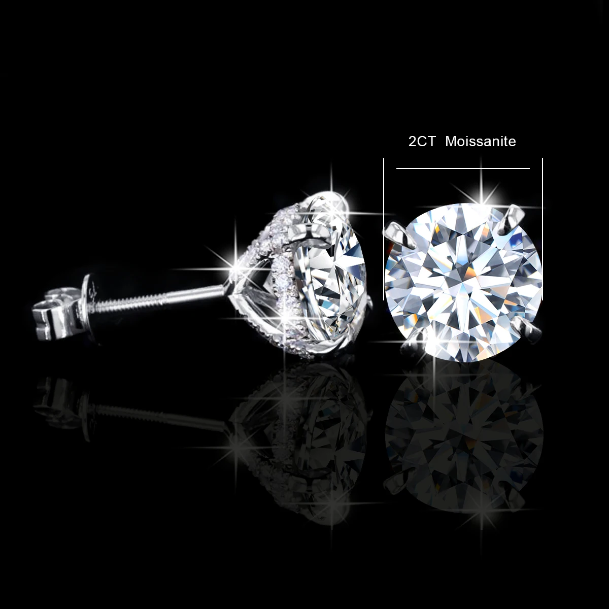 Classic Luxury halo Stud Earrings Real 18K Gold 925 Silver 2 Carat Moissanite Diamond Stud Earrings