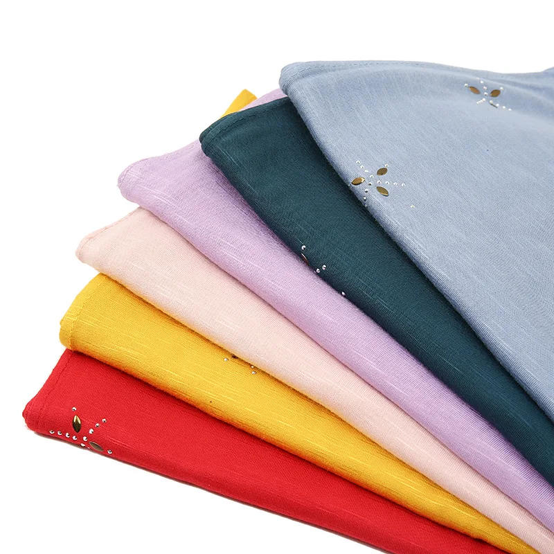 New Design Malaysia Islam Muslim Femme Cotton Ironed Diamond Head Scarf for Women Jersey Hijab Scarf Shawls