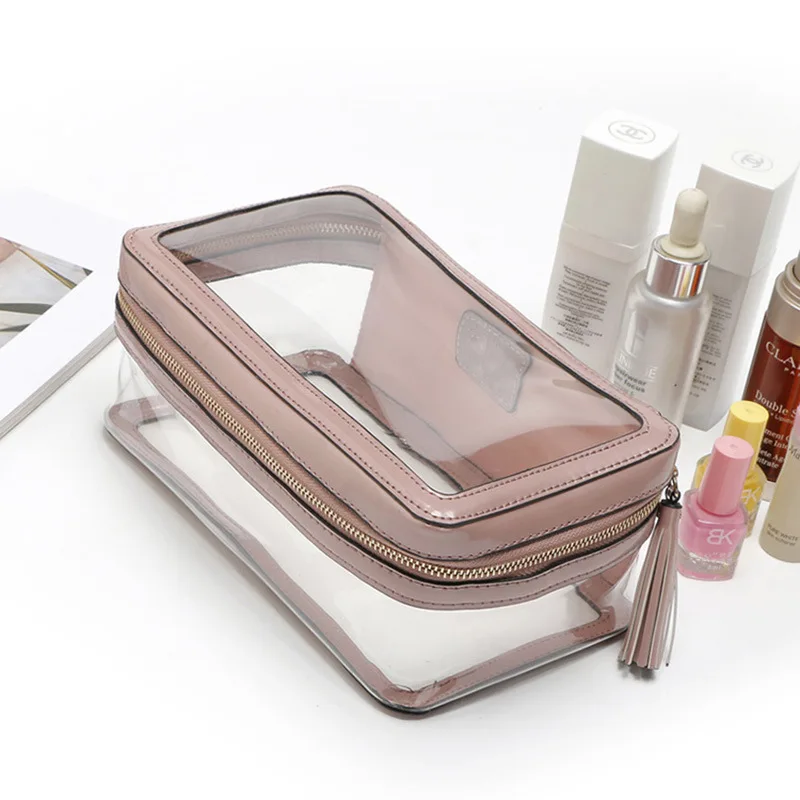 Custom Logo Carry on transparent travel toiletry Bag PVC cosmetic Bag with zipper
