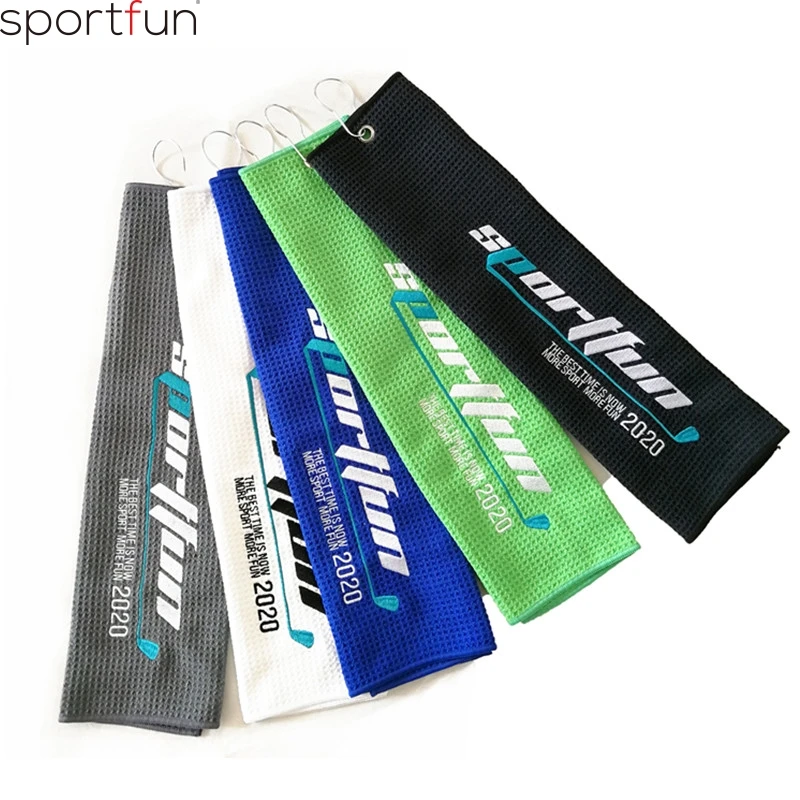 
 Пользовательские глубоким вафельные три раза Гольф Клуб Полотенце из микрофибры для игры в гольф полотенце с одной главной балкой с крючком  