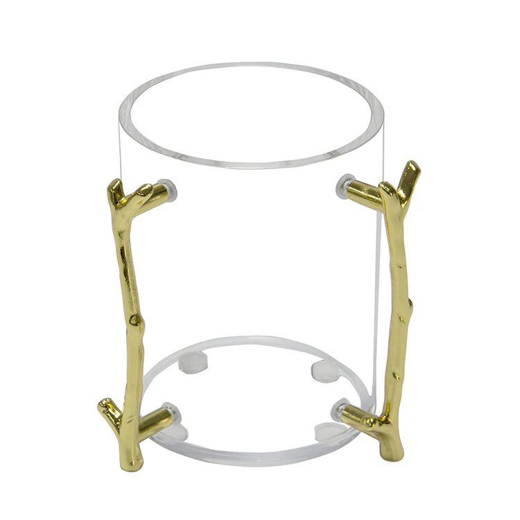 Lucite Judaica Acrylic Round Shape Clear Washing Cup with Dual Gold Metal Handles
