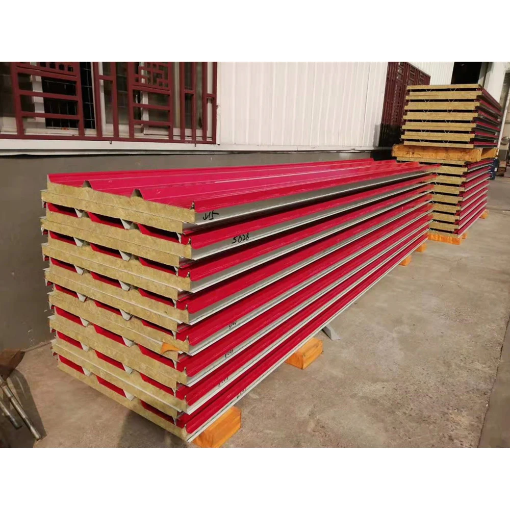 Insulated Sandwich Panel Fireproof Rock Wool Sandwich Roof Panel For Warehouse Roofing