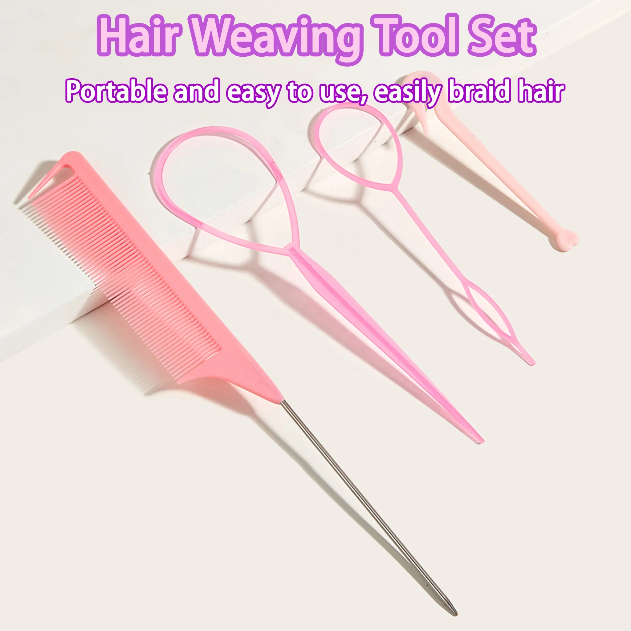 For Hairstyles 4-Piece Hair Ring Kit With 2 French Braided Tool Rings 1 Mouse Tail Comb Metal Pin Tail Braid Comb