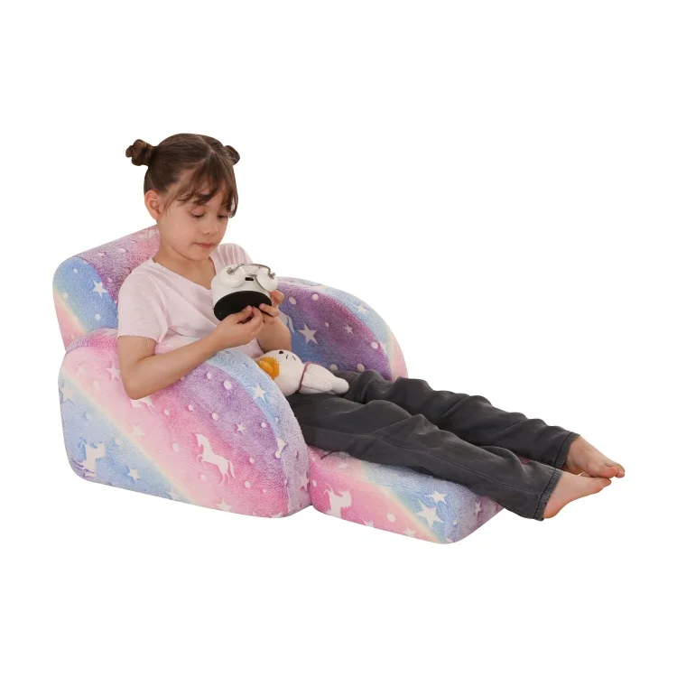 3-in-1 Convertible Flip Open Toddler Couch, Comfy Lounger for Nap Play Sleep, Velvet Fabric