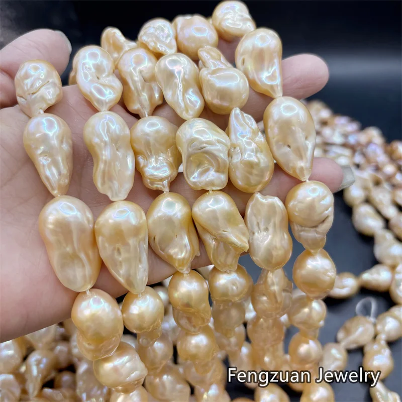 High Quality 15-17mm 2A Natural Freshwater Baroque Pearl Necklace Pink Large Core Chain Semi-Finished Product Jewelry Wholesale