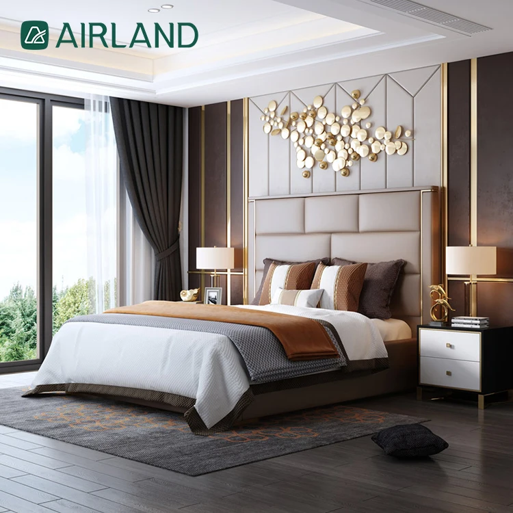 Hotel bedroom furniture simple double bed factory direct sales leather high elastic double bed