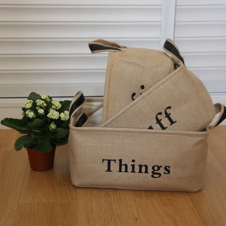 EO0110 Eco-friendly Jute Storage Box Basket Toy Box Storage Bin