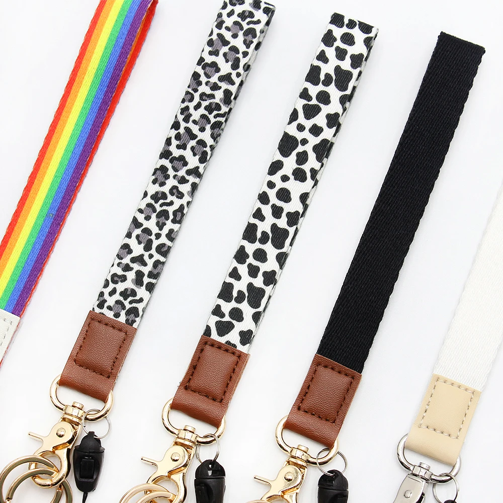 Custom Printed Luxury Hand Strap Wrist Embossed Leather Id Phone Lanyard Wristlet Key Chain Keychain