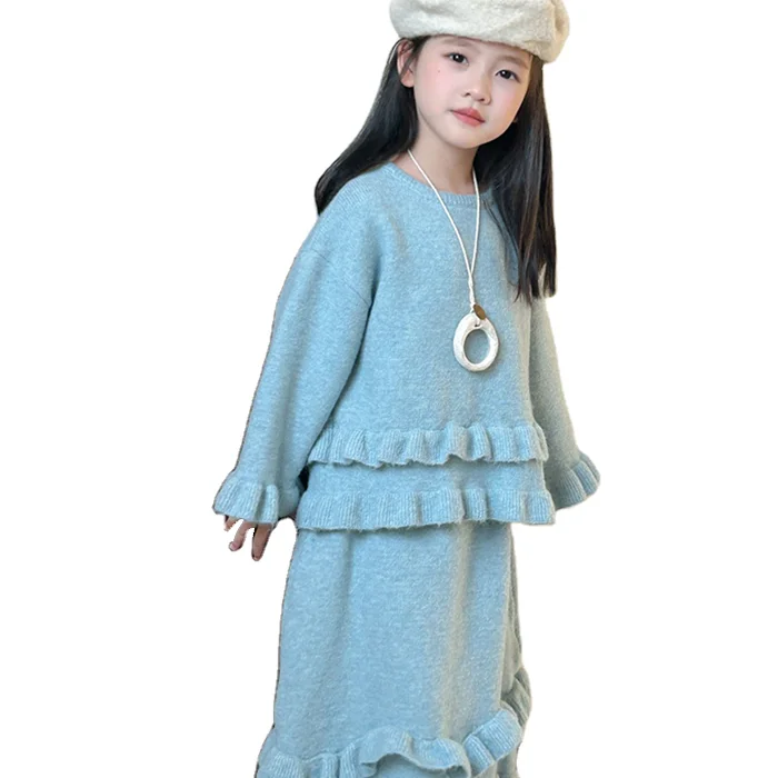 2024 Fall Baby Girls Clothes Two-Piece Suit Soft Solid Knitted Sweater+Skirt Clothing Sets for Girls