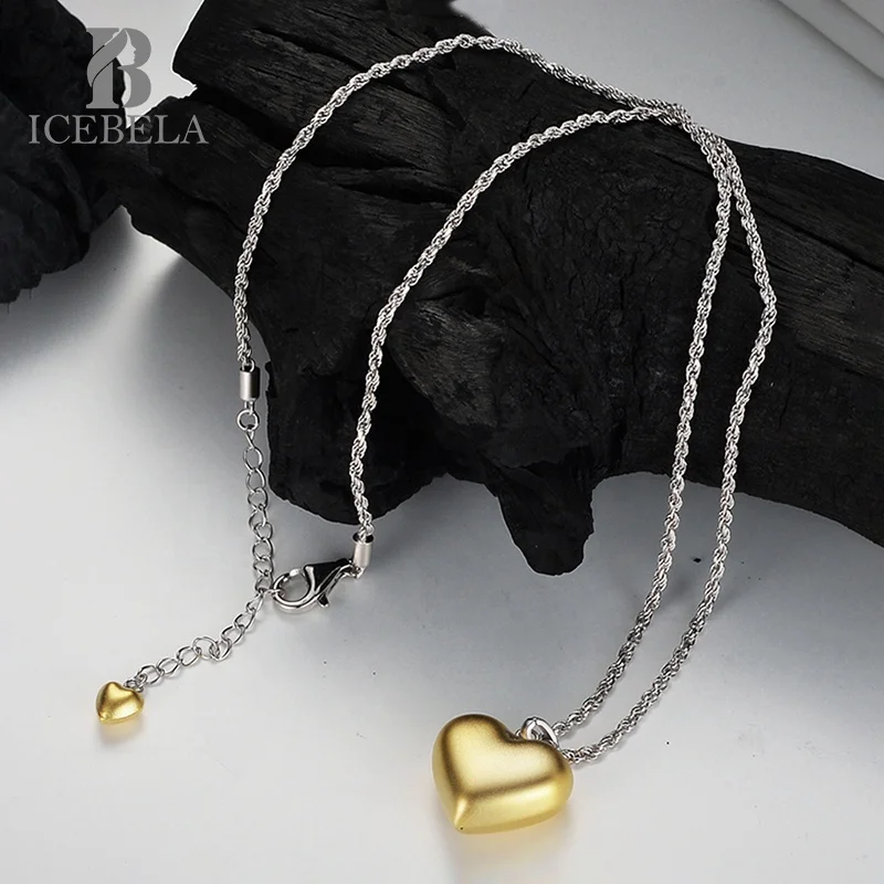 Fine Jewelry Girls Love Gift 2023 Fashion Manufacture S925 Sterling Silver Frosted 18k Gold Heart Pendant Necklaces For Women