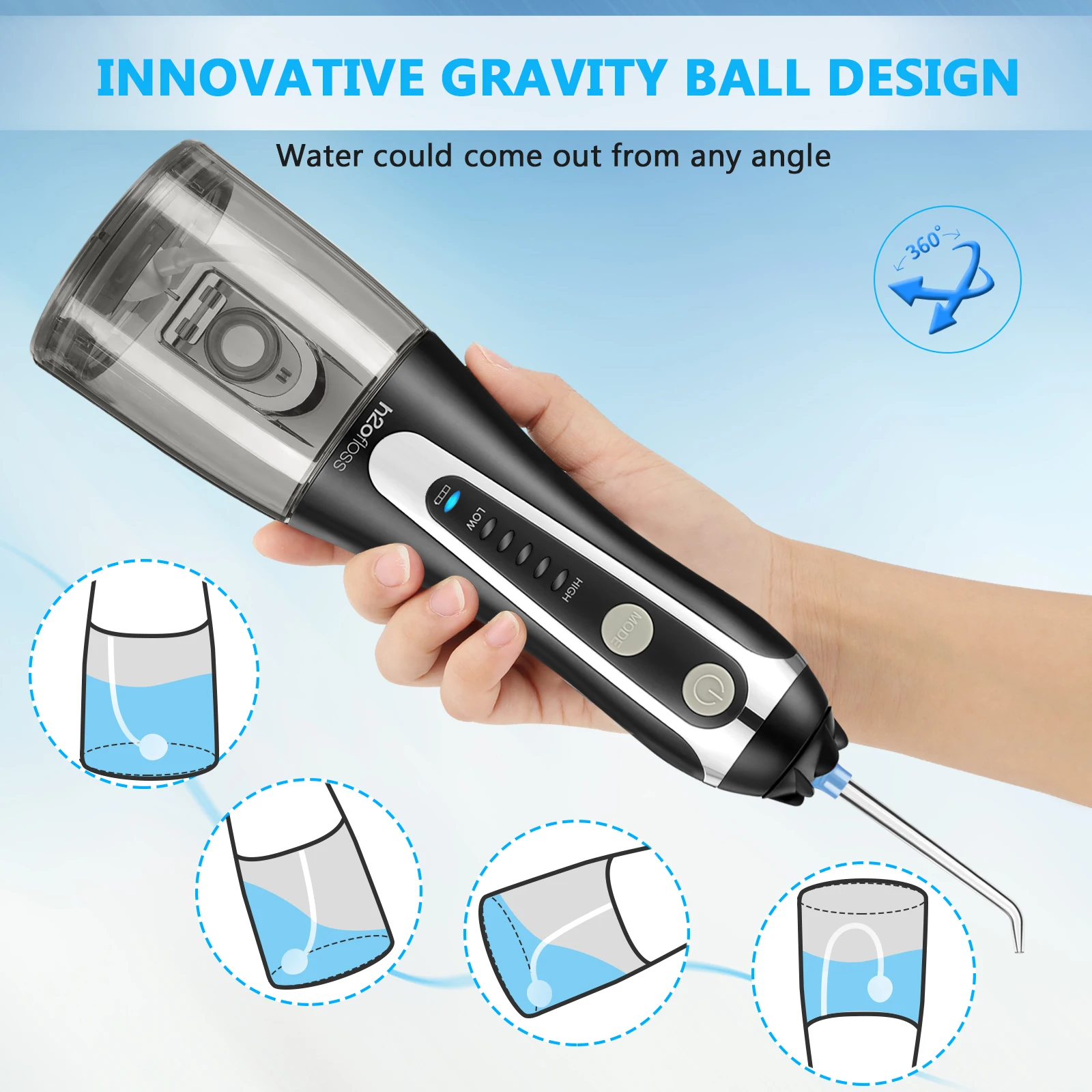 h2ofloss 2500mAh Portable Dental IPX7 Waterproof Water Flosser Travel-friendly Dental Pick Jet Dental Flossers