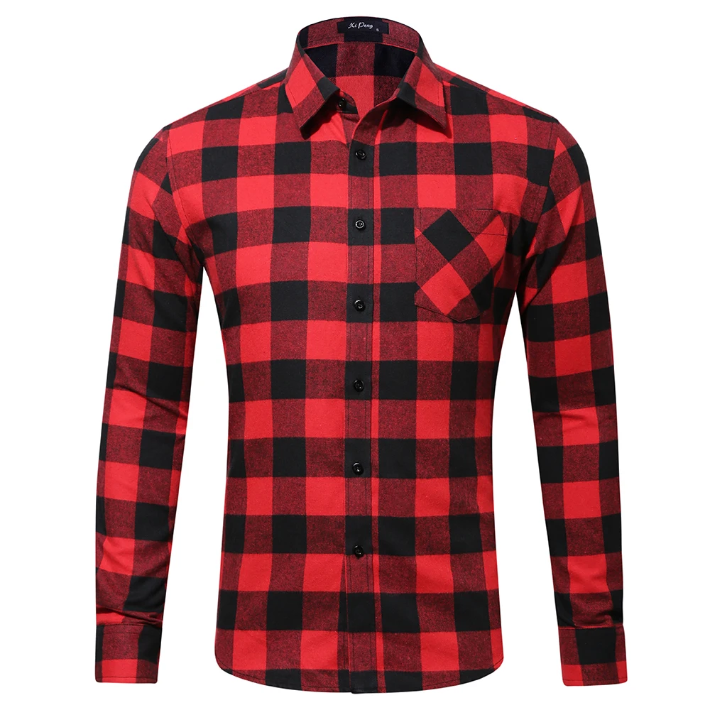 New Fashion Cotton Fleece Plus Size Plaid suede Shirt for Men Double Pocket Shirts
