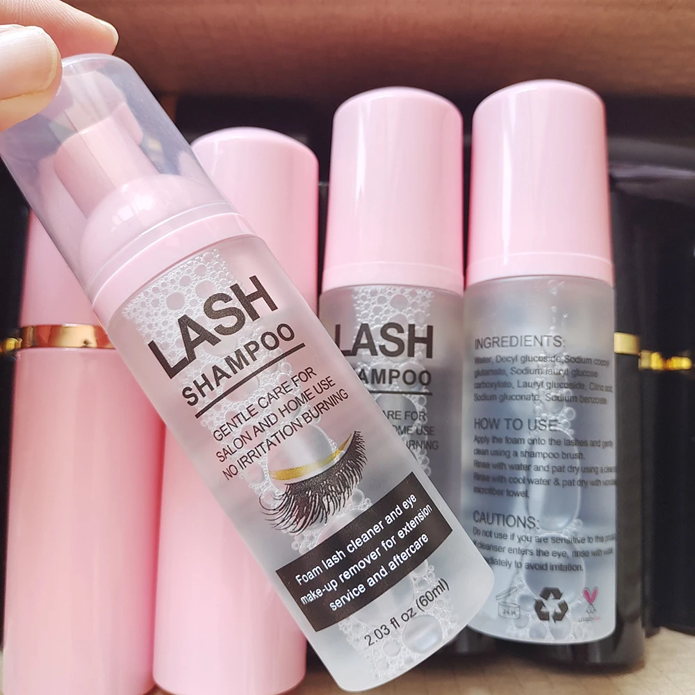 Pink Formula Custom Fragrance 60ml Foaming Lash Extension Eyelash Cleanser Private Label Logo Lash Shampoo Kit Lash Foam Cleaner