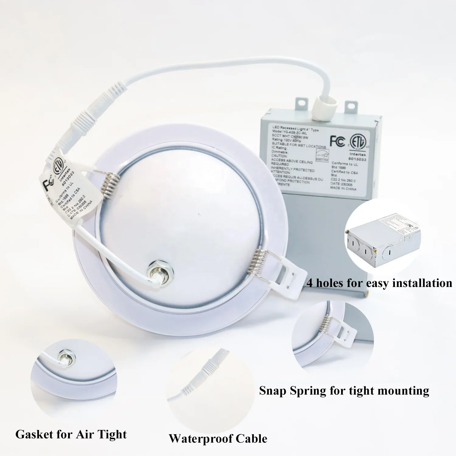 Rotatable 4inch 9w 900lm Led Gimbal Downlight with Junction Box with Energy Star ETL Certificates suit for Home Office