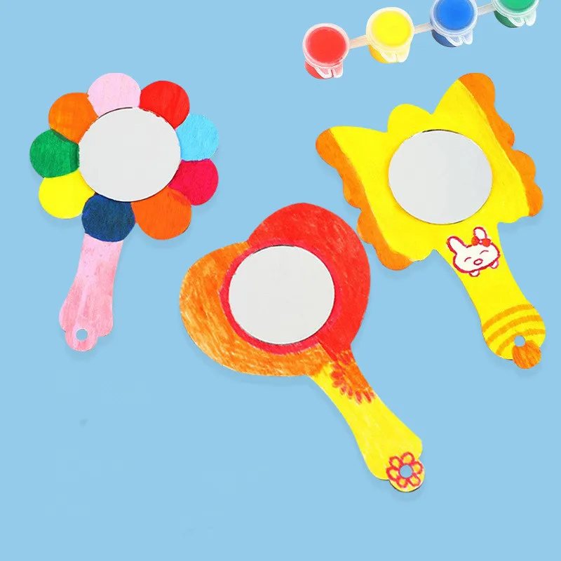 Wooden DIY Small Mirror Wooden Crafts Laser Cutting Wooden Chip Creative Decorative Mirror