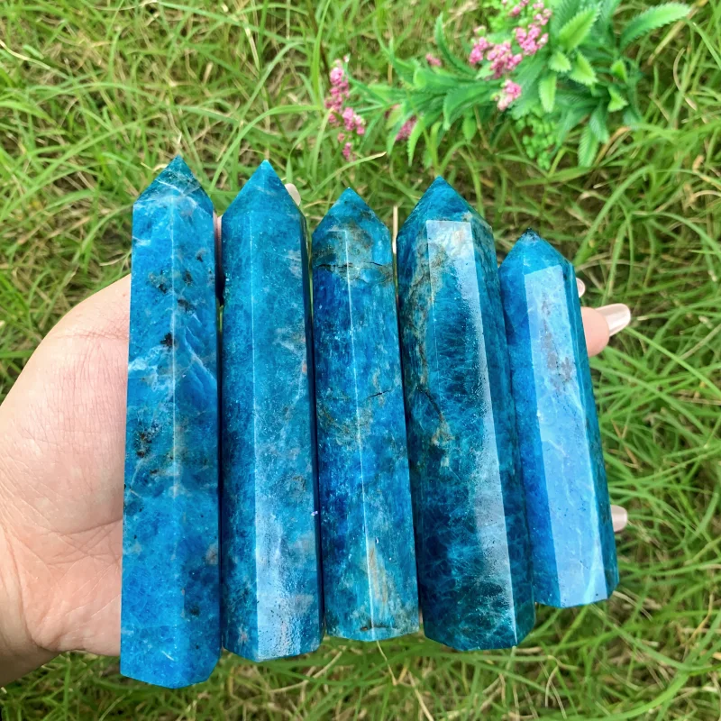 Wholesale Natural Crystal blue apatite points polished high quality healing stone wand bule apatite tower for decoration