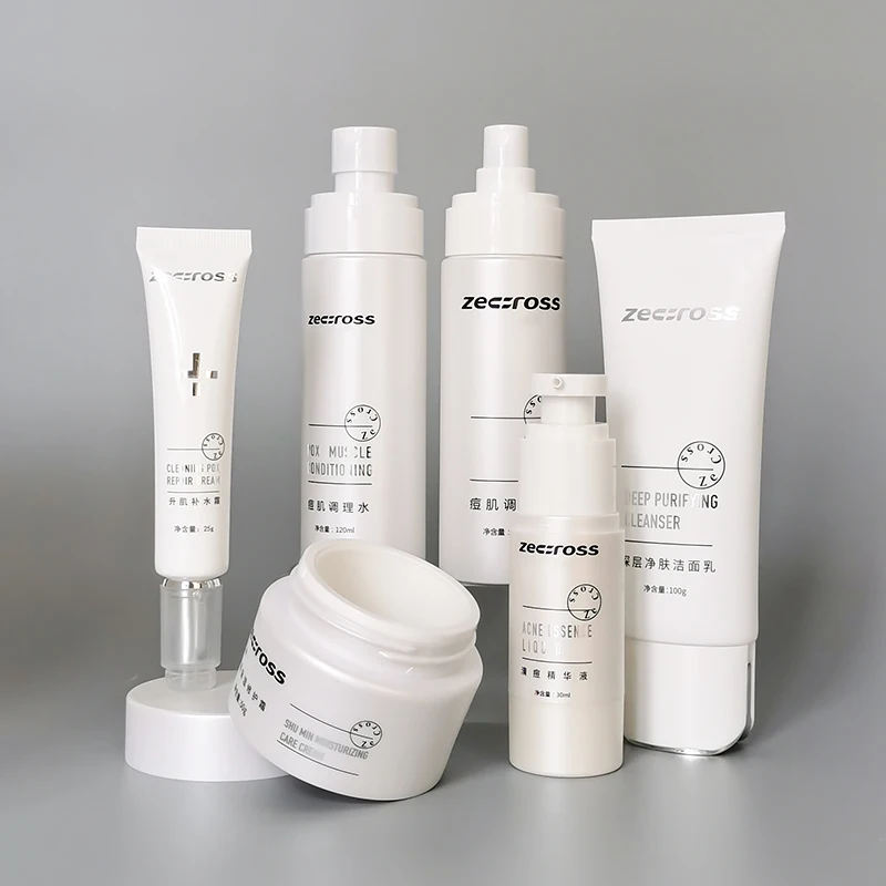 Slim or Flat options korean jars bottles set for cosmetics luxury cosmetic acrylic cream jar and bottle kits