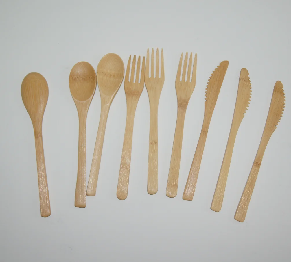 Bamboo utensils/ knife, fork, spoon and bamboo straws in one package and SS brushes