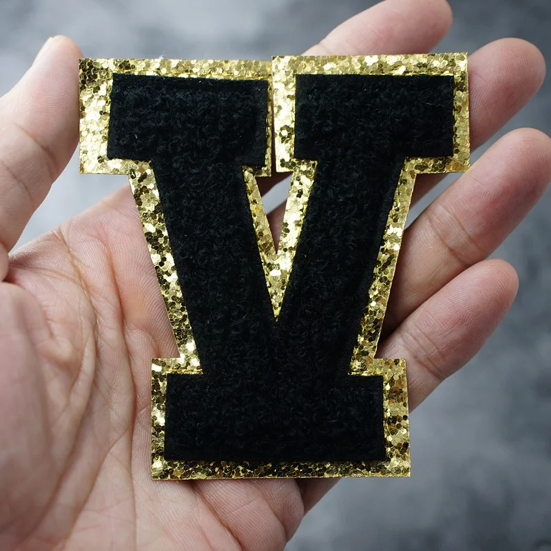 Fashion Style 8CM Height Large Size Chenille Black English Letters Iron on Patches For Clothing Embroidery Clothes Applique