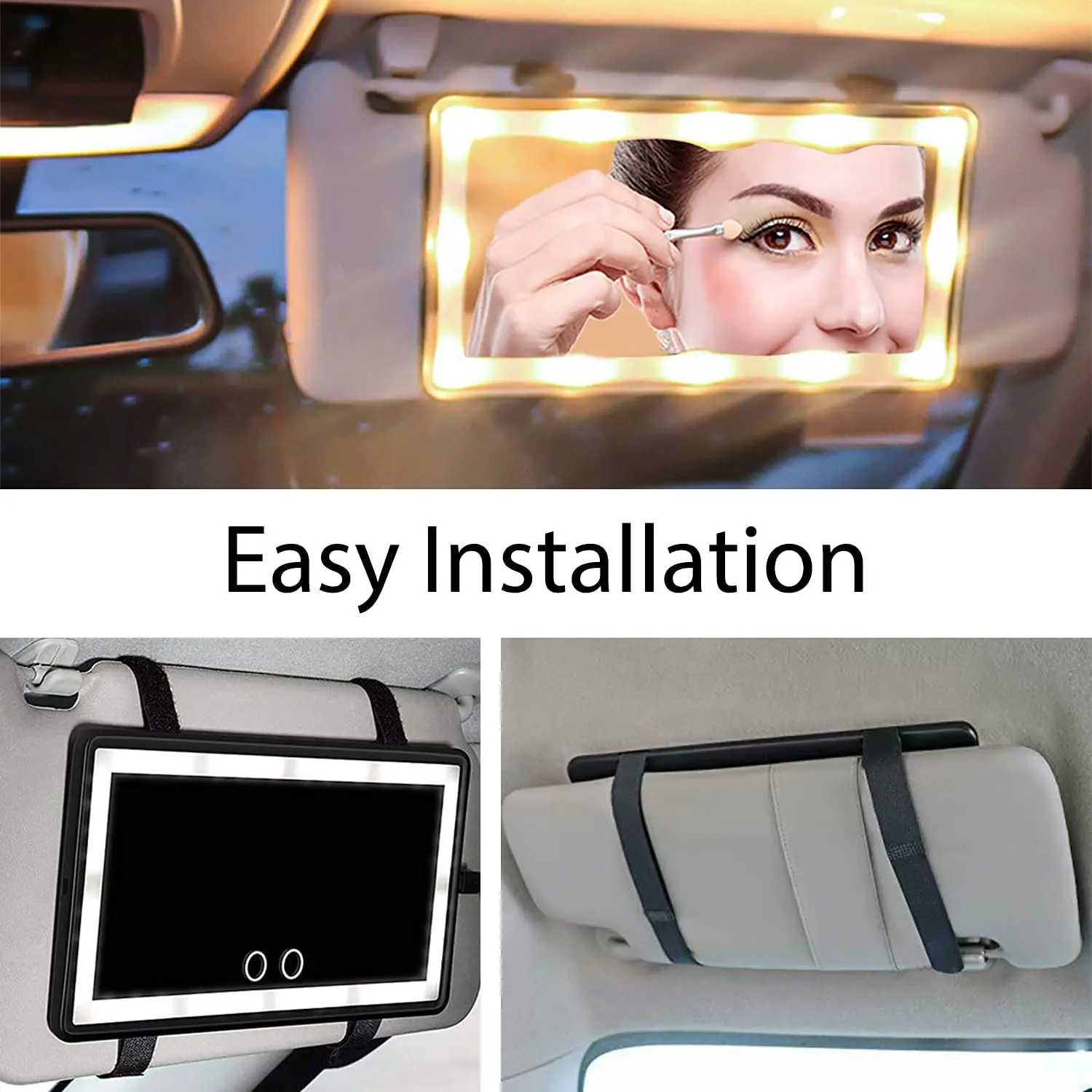 car vanity mirror Makeup Smart luminous Light Adjustable 3-colors Light Rechargeable Car Visor Vanity Mirror 5x