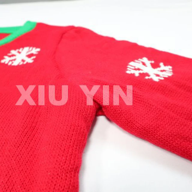 Red ugly Christmas sweater embroidered  sequin  Elf  jacquard cardigan Winter thick couples  sweater