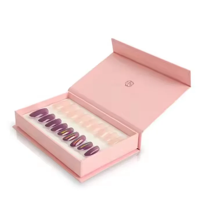 Recyclable Luxury Paper Empty Gel Nail Care Bottle Packaging Press On Nail Magnetic Grey Gift Boxes Wholesale
