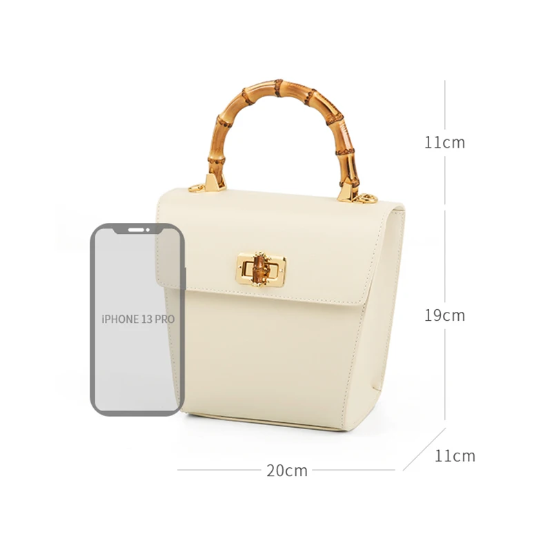 Trendy Unique Bamboo Handle Ladies Bucket Bags Chic Bamboo Premium Metal Lock Luxury Custom Logo Womens Bucket Bags