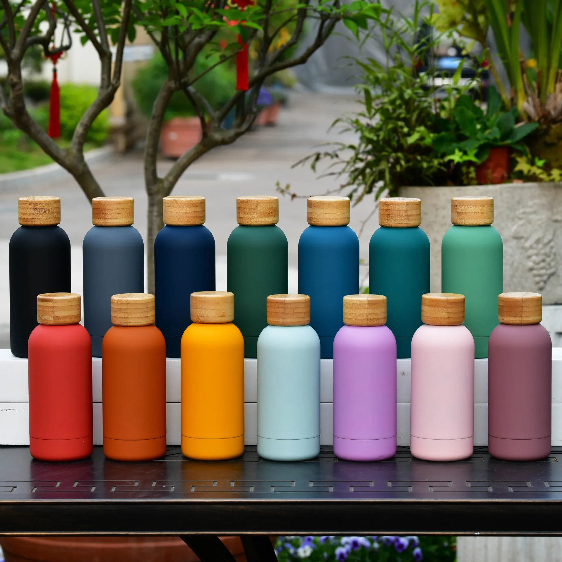 Eco Friendly Bpa Free Stainless Steel Insulated Cup Bamboo Cover 350ml Mini Outdoor Sports Water Cup