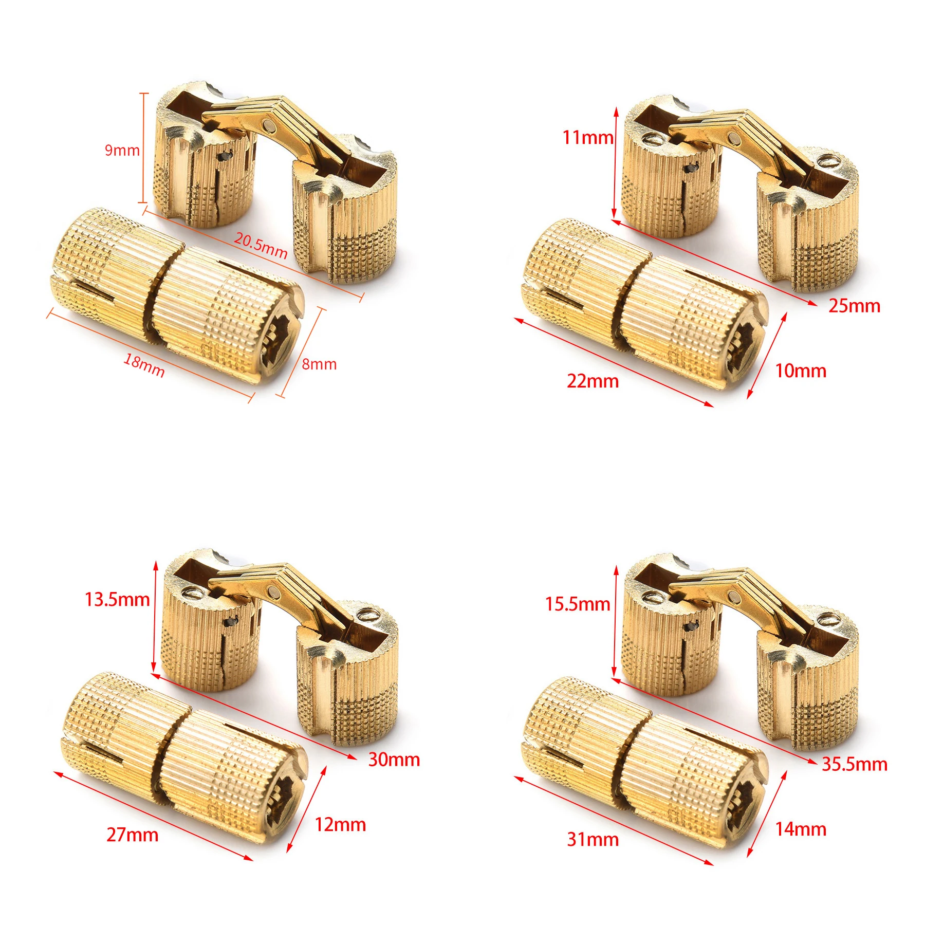 wholesale Furniture hardware 180 degree small pure brass concealed hinge