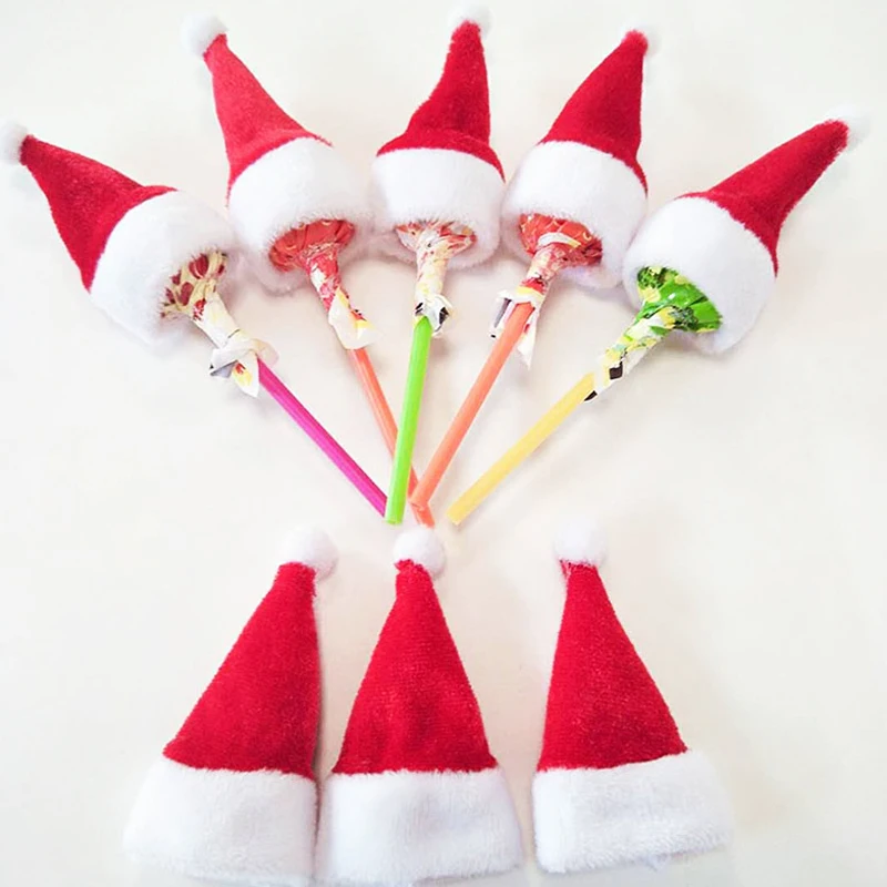 Mini Christmas Santa Hat With Plush Ball cheap scarf christmas mini santa red hats cutlery for decor