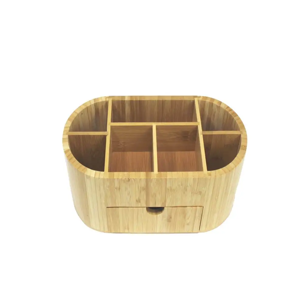 
Home and Office Natural Bamboo Stationery Desk Organizer With Drawer 