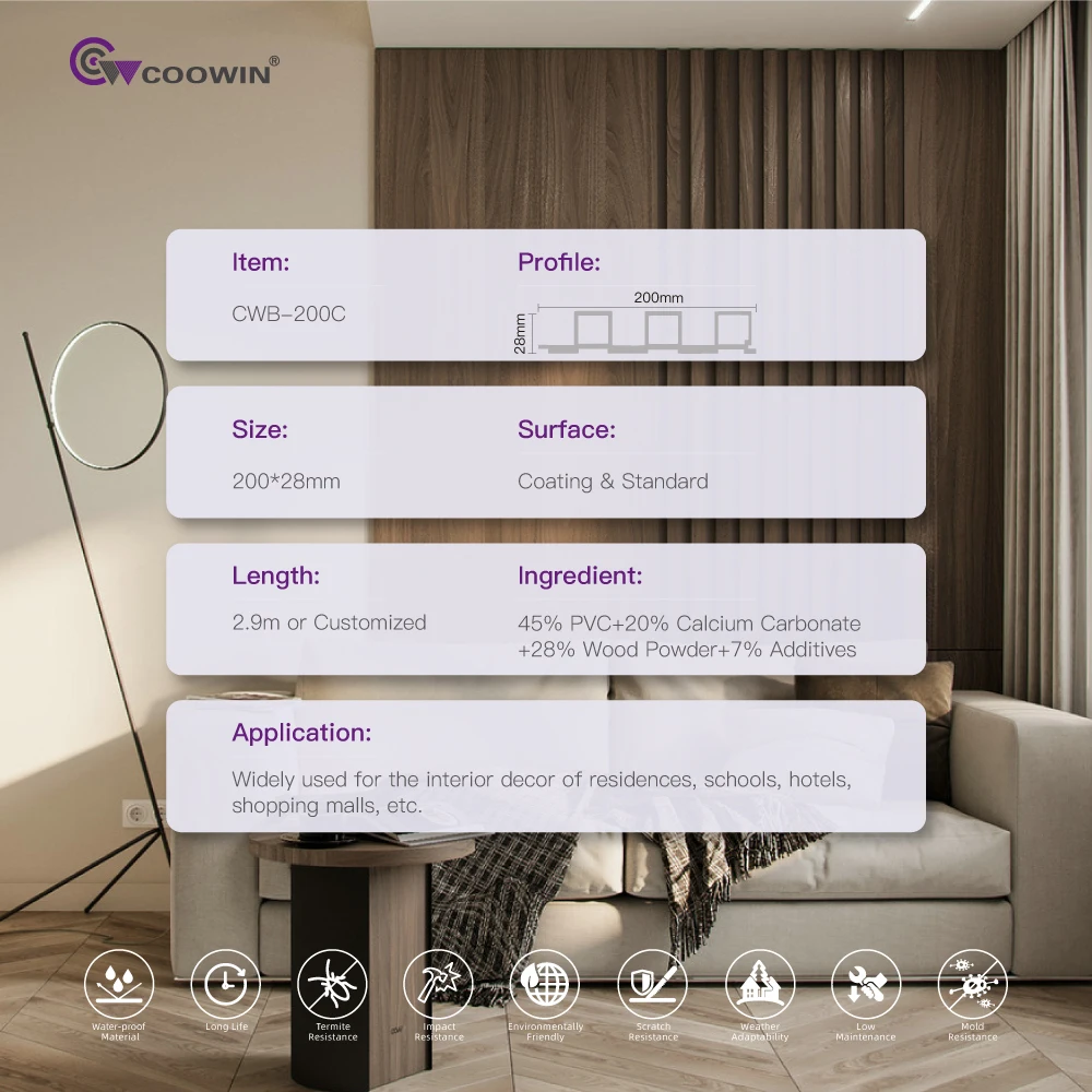 Crack Resistance TV Grille Background Home Decor WPC PVC Wood Plastic Composite Wpc Wall Boards Fluted Panel Wall Panel