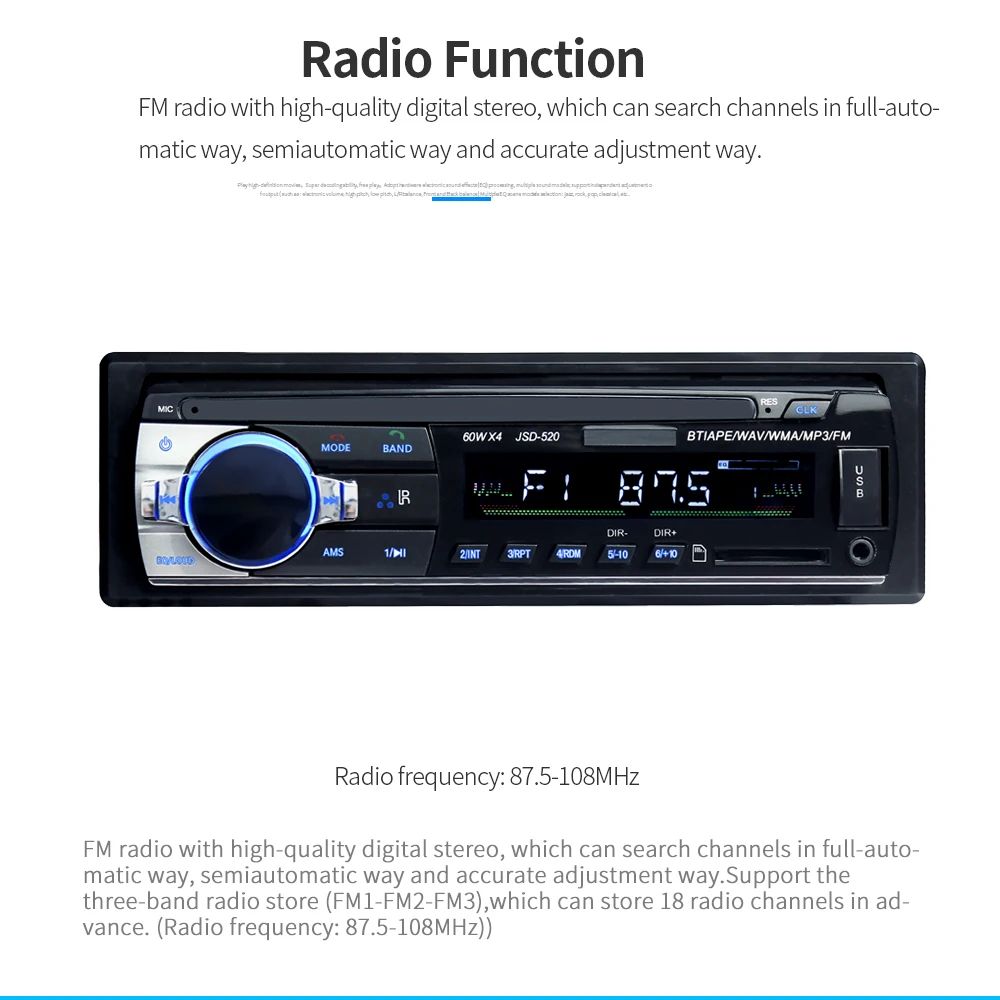 HINZ New Car MP3 Player JSD520 1 Din Car Stereo With USB AUX