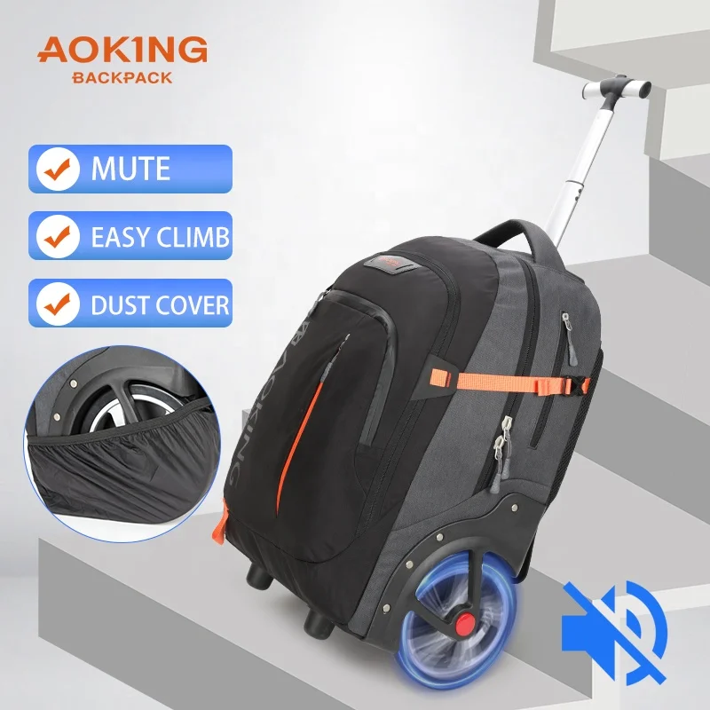 Ergonomic design aoking unisex comfortable durable 22 inch big wheeled trolley school backpack with reflective strip