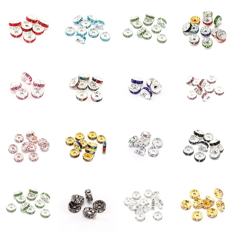 wholesale 8mm Spacer Bead Gold Silver Color Rondelles Rhinestone Crystal Loose Spacer Beads For DIY Jewelry Making Accessories