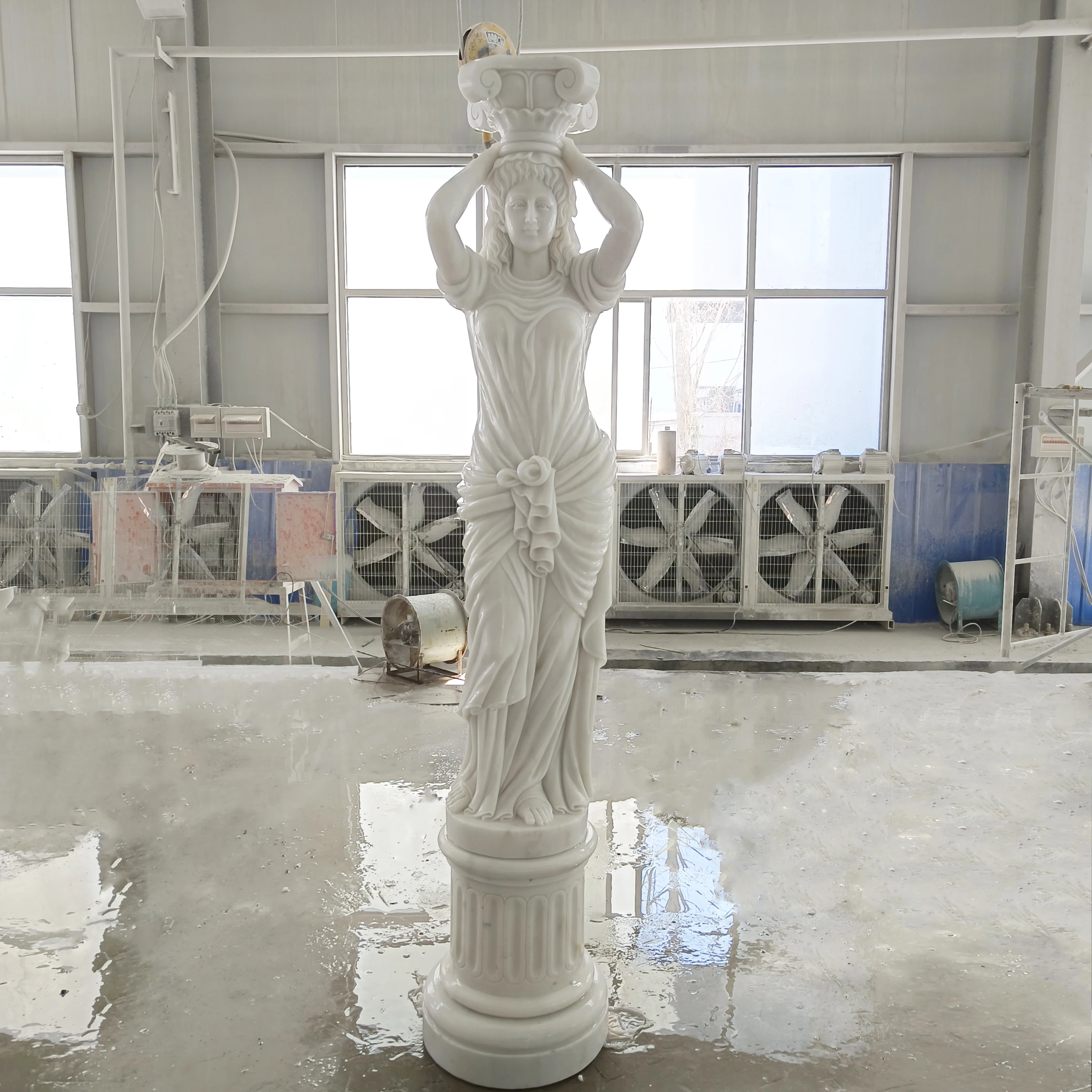 Hand Carved White Marble Pillar Natural Stone Column Marble Carved Roman Pillars For Sale