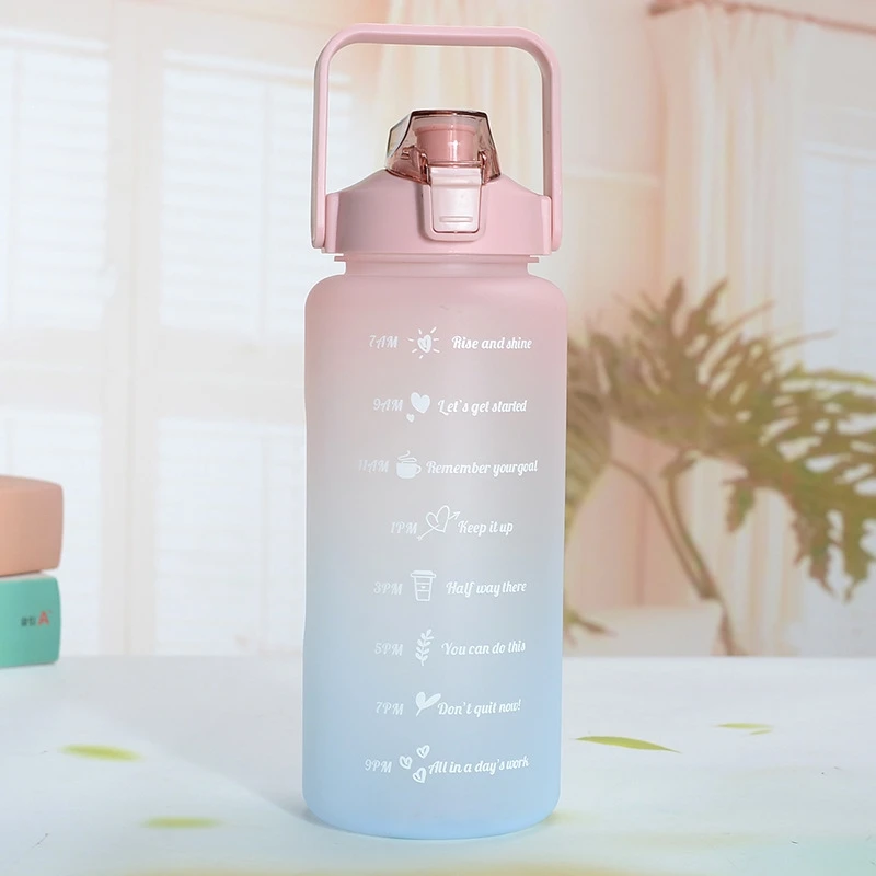 2000 ml Kids Water Juice Drinking Cups Sports water bottles with Straw and Safety Lock Drinking Water Bottle with Time Marking